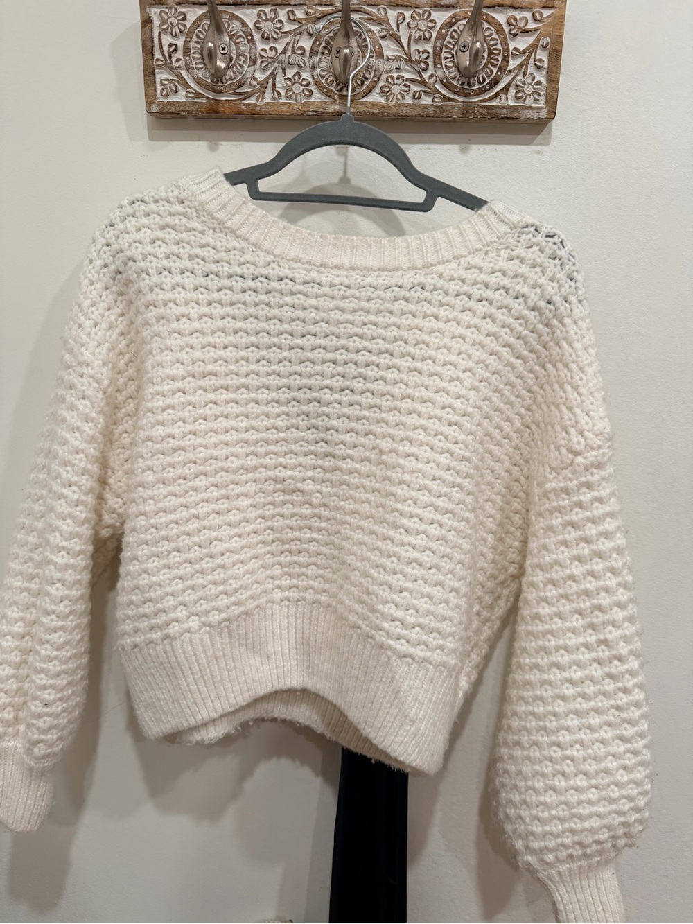 Altar'd State Cream Textured Knit Scoop Neck Sweater